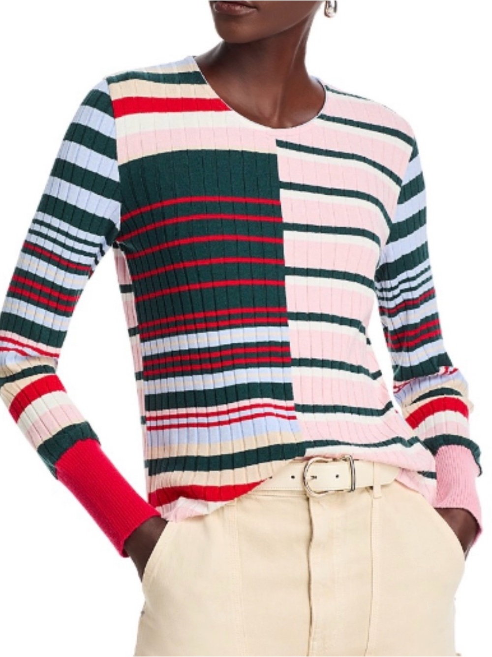NWT Aldo Martins Colorblock Ribbed Long Sleeve Top in Pink, Green, Red, Blue